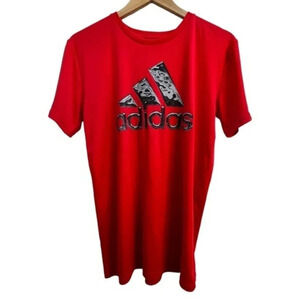 Adidas T-Shirt Athletic Red with Silver Lava Print Logo 
Short Sleeve Sz‎ L​​​